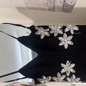 Black Dress with Silver Sequin Floral Appliqué